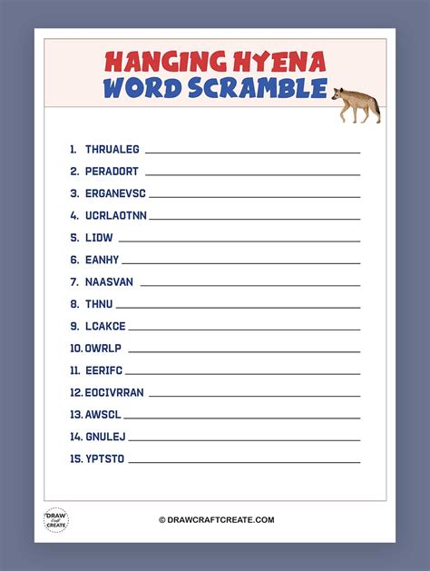 hanging hyena word scramble.